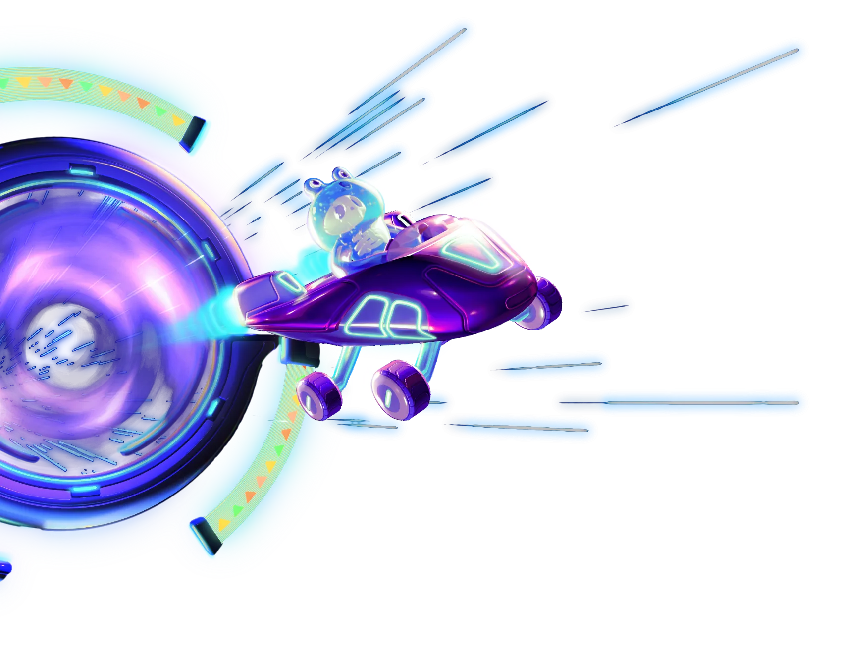 racer comes out of a portal